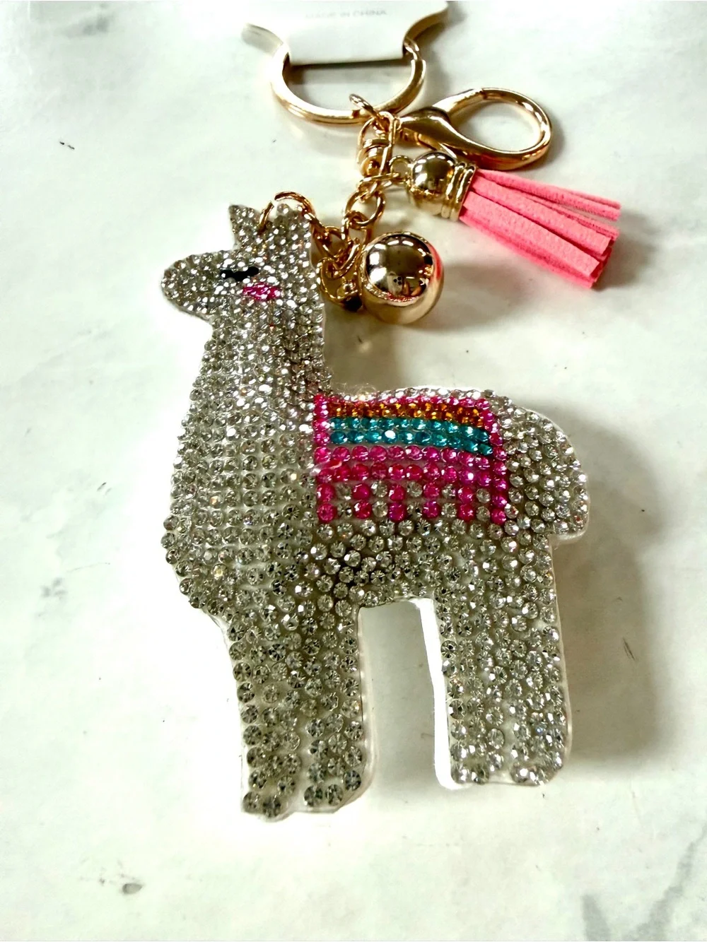 ✨ NWT Puffy Rhinestone Llama Bling Keychain & Purse Charm with Pink Tassel ✨